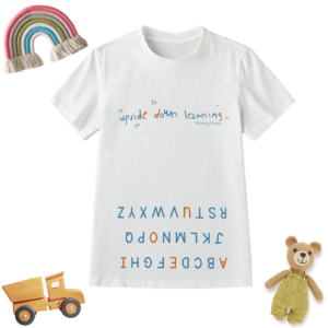 ABC Shirt: Educational Alphabet Shirt White, 100% Cotton for Upside Down Learning (Uppercase Letters