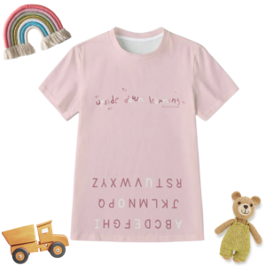 ABC Shirt: Educational Alphabet Shirt Pink, 100% Cotton for Upside Down Learning (Uppercase Letters