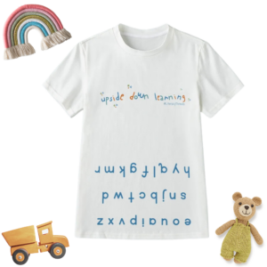 ABC Shirt: Educational Alphabet Shirt White, 100% Cotton for Upside Down Learning (Lowercase Letters