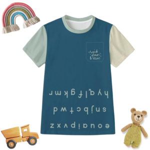 Abc Shirt: Educational Alphabet Shirt Navy Colorblock, 100% Cotton for Upside Down Learning (Lowerca