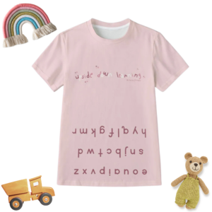 Abc Shirt: Educational Alphabet Shirt Pink, 100% Cotton for Upside Down Learning (Lowercase Letters out of order)